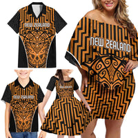 Custom Basketball New Zealand Family Matching Off Shoulder Short Dress and Hawaiian Shirt Gold Maori Ta Moko Indigenous LT9 - Polynesian Pride