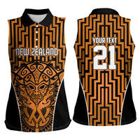 Custom Basketball New Zealand Women Sleeveless Polo Shirt Gold Maori Ta Moko Indigenous - Polynesian Pride