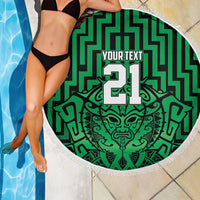Custom Basketball New Zealand Beach Blanket Green Maori Ta Moko Indigenous - Polynesian Pride