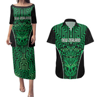 Custom Basketball New Zealand Couples Matching Puletasi and Hawaiian Shirt Green Maori Ta Moko Indigenous LT9 Green - Polynesian Pride
