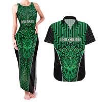 Custom Basketball New Zealand Couples Matching Tank Maxi Dress and Hawaiian Shirt Green Maori Ta Moko Indigenous LT9 Green - Polynesian Pride