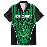 Custom Basketball New Zealand Family Matching Off The Shoulder Long Sleeve Dress and Hawaiian Shirt Green Maori Ta Moko Indigenous LT9 Dad's Shirt - Short Sleeve Green - Polynesian Pride