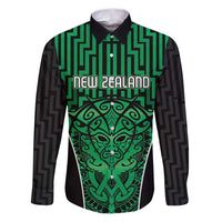 Custom Basketball New Zealand Family Matching Puletasi and Hawaiian Shirt Green Maori Ta Moko Indigenous LT9 Dad's Shirt - Long Sleeve Green - Polynesian Pride