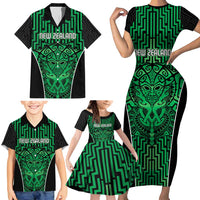 Custom Basketball New Zealand Family Matching Short Sleeve Bodycon Dress and Hawaiian Shirt Green Maori Ta Moko Indigenous LT9 - Polynesian Pride