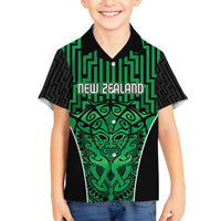 Custom Basketball New Zealand Family Matching Summer Maxi Dress and Hawaiian Shirt Green Maori Ta Moko Indigenous LT9 Son's Shirt Green - Polynesian Pride
