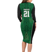 Custom Basketball New Zealand Long Sleeve Bodycon Dress Green Maori Ta Moko Indigenous - Polynesian Pride