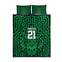Custom Basketball New Zealand Quilt Bed Set Green Maori Ta Moko Indigenous - Polynesian Pride