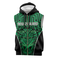 Custom Basketball New Zealand Sleeveless Zip Hoodie Green Maori Ta Moko Indigenous LT9 Green - Polynesian Pride
