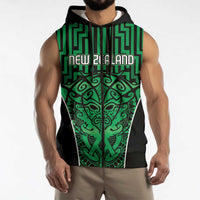 Custom Basketball New Zealand Sleeveless Zip Hoodie Green Maori Ta Moko Indigenous LT9 - Polynesian Pride