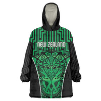 Custom Basketball New Zealand Wearable Blanket Hoodie Green Maori Ta Moko Indigenous LT9 One Size Green - Polynesian Pride