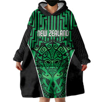 Custom Basketball New Zealand Wearable Blanket Hoodie Green Maori Ta Moko Indigenous LT9 - Polynesian Pride