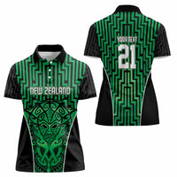 Custom Basketball New Zealand Women Polo Shirt Green Maori Ta Moko Indigenous - Polynesian Pride