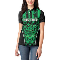 Custom Basketball New Zealand Women Polo Shirt Green Maori Ta Moko Indigenous - Polynesian Pride