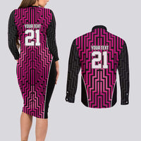 Custom Basketball New Zealand Couples Matching Long Sleeve Bodycon Dress and Long Sleeve Button Shirt Pink Maori Ta Moko Indigenous LT9 - Polynesian Pride