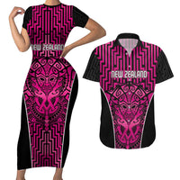 Custom Basketball New Zealand Couples Matching Short Sleeve Bodycon Dress and Hawaiian Shirt Pink Maori Ta Moko Indigenous LT9 Pink - Polynesian Pride