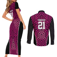 Custom Basketball New Zealand Couples Matching Short Sleeve Bodycon Dress and Long Sleeve Button Shirt Pink Maori Ta Moko Indigenous LT9 - Polynesian Pride