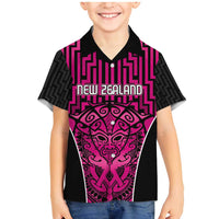 Custom Basketball New Zealand Family Matching Mermaid Dress and Hawaiian Shirt Pink Maori Ta Moko Indigenous LT9 Son's Shirt Pink - Polynesian Pride