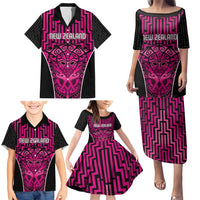 Custom Basketball New Zealand Family Matching Puletasi and Hawaiian Shirt Pink Maori Ta Moko Indigenous LT9 - Polynesian Pride