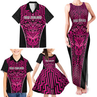Custom Basketball New Zealand Family Matching Tank Maxi Dress and Hawaiian Shirt Pink Maori Ta Moko Indigenous - Polynesian Pride