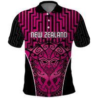Custom Basketball New Zealand Polo Shirt Pink Maori Ta Moko Indigenous - Polynesian Pride