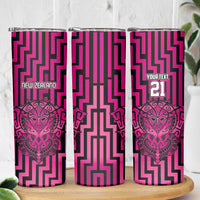 Custom Basketball New Zealand Skinny Tumbler Pink Maori Ta Moko Indigenous - Polynesian Pride