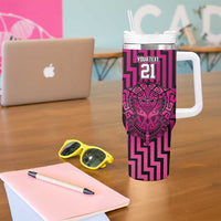 Custom Basketball New Zealand Tumbler With Handle Pink Maori Ta Moko Indigenous - Polynesian Pride