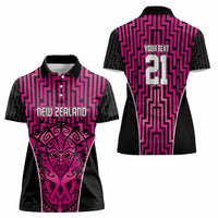 Custom Basketball New Zealand Women Polo Shirt Pink Maori Ta Moko Indigenous - Polynesian Pride