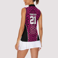 Custom Basketball New Zealand Women Sleeveless Polo Shirt Pink Maori Ta Moko Indigenous - Polynesian Pride