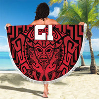 Custom Basketball New Zealand Beach Blanket Red Maori Ta Moko Indigenous - Polynesian Pride