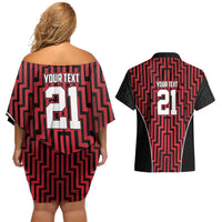 Custom Basketball New Zealand Couples Matching Off Shoulder Short Dress and Hawaiian Shirt Red Maori Ta Moko Indigenous - Polynesian Pride
