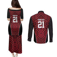 Custom Basketball New Zealand Couples Matching Puletasi and Long Sleeve Button Shirt Red Maori Ta Moko Indigenous - Polynesian Pride