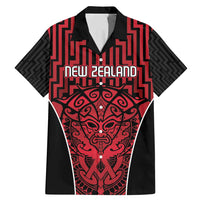 Custom Basketball New Zealand Family Matching Mermaid Dress and Hawaiian Shirt Red Maori Ta Moko Indigenous LT9 Dad's Shirt - Short Sleeve Red - Polynesian Pride