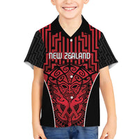 Custom Basketball New Zealand Family Matching Short Sleeve Bodycon Dress and Hawaiian Shirt Red Maori Ta Moko Indigenous LT9 Son's Shirt Red - Polynesian Pride