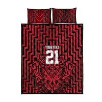 Custom Basketball New Zealand Quilt Bed Set Red Maori Ta Moko Indigenous - Polynesian Pride