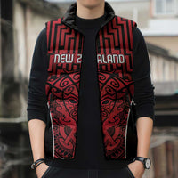 Custom Basketball New Zealand Sleeveless Puffer Jacket Red Maori Ta Moko Indigenous - Polynesian Pride