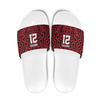 Custom Basketball New Zealand Slide Sandals Red Maori Ta Moko Indigenous - Polynesian Pride