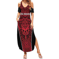 Custom Basketball New Zealand Summer Maxi Dress Red Maori Ta Moko Indigenous - Polynesian Pride