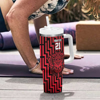 Custom Basketball New Zealand Tumbler With Handle Red Maori Ta Moko Indigenous - Polynesian Pride