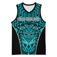 Custom Basketball New Zealand Basketball Jersey Teal Maori Ta Moko Indigenous - Polynesian Pride