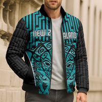 Custom Basketball New Zealand Bomber Puffer Jacket Teal Maori Ta Moko Indigenous - Polynesian Pride