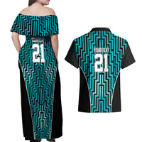 Custom Basketball New Zealand Couples Matching Off Shoulder Maxi Dress and Hawaiian Shirt Teal Maori Ta Moko Indigenous - Polynesian Pride