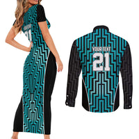 Custom Basketball New Zealand Couples Matching Short Sleeve Bodycon Dress and Long Sleeve Button Shirt Teal Maori Ta Moko Indigenous - Polynesian Pride