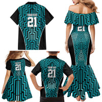 Custom Basketball New Zealand Family Matching Mermaid Dress and Hawaiian Shirt Teal Maori Ta Moko Indigenous LT9 - Polynesian Pride