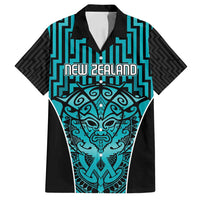 Custom Basketball New Zealand Family Matching Off Shoulder Maxi Dress and Hawaiian Shirt Teal Maori Ta Moko Indigenous - Polynesian Pride