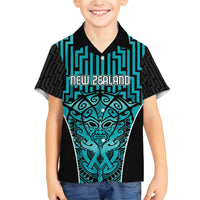 Custom Basketball New Zealand Family Matching Short Sleeve Bodycon Dress and Hawaiian Shirt Teal Maori Ta Moko Indigenous LT9 Son's Shirt Teal - Polynesian Pride