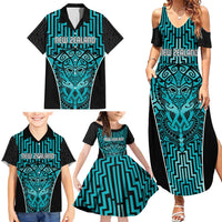 Custom Basketball New Zealand Family Matching Summer Maxi Dress and Hawaiian Shirt Teal Maori Ta Moko Indigenous - Polynesian Pride