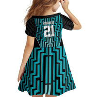 Custom Basketball New Zealand Kid Short Sleeve Dress Teal Maori Ta Moko Indigenous - Polynesian Pride