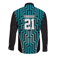 Custom Basketball New Zealand Long Sleeve Button Shirt Teal Maori Ta Moko Indigenous - Polynesian Pride