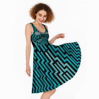 Custom Basketball New Zealand Midi Dress Teal Maori Ta Moko Indigenous - Polynesian Pride