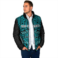 Custom Basketball New Zealand Padded Jacket Teal Maori Ta Moko Indigenous - Polynesian Pride